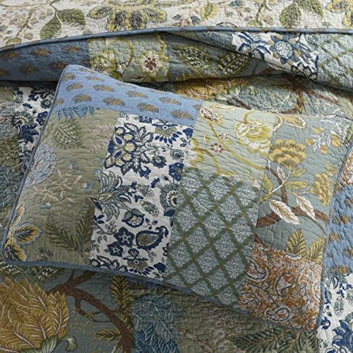 Yvooxny California King Quilt Set - Bohemian Patchwork Floral Reversible