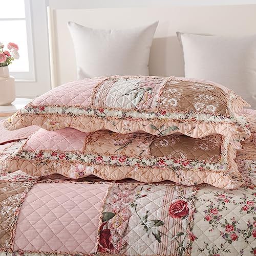 Yvooxny Queen Size Patchwork Floral Quilt Set