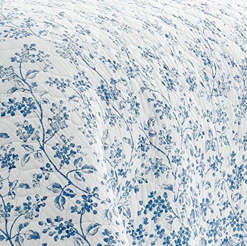 Laura Ashley Queen Quilt Set with Flora Blue Design