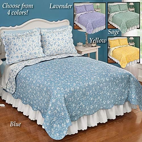 Collections Etc Reversible Floral Quilt with Scalloped Edges Lavender King