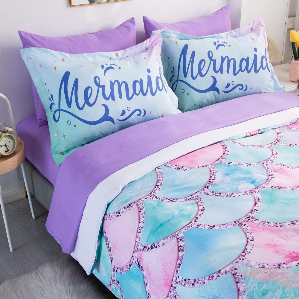 Wajade Kid Mermaid Scale Comforter Set 7-Piece Rainbow 3D