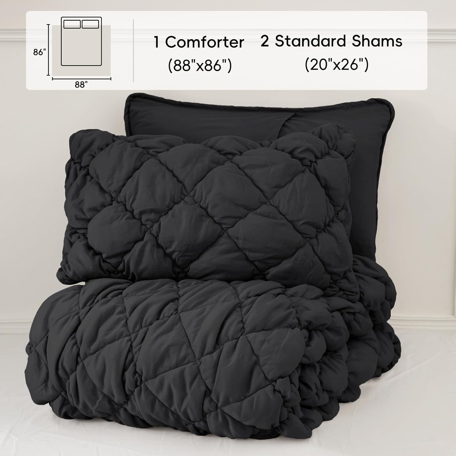 PHF Diamond Marshmallow Puff Comforter Set Queen Size 3Pcs