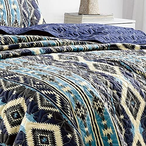 ESCA 3-Piece Black Bedspread Set King Size Navajo Quilt