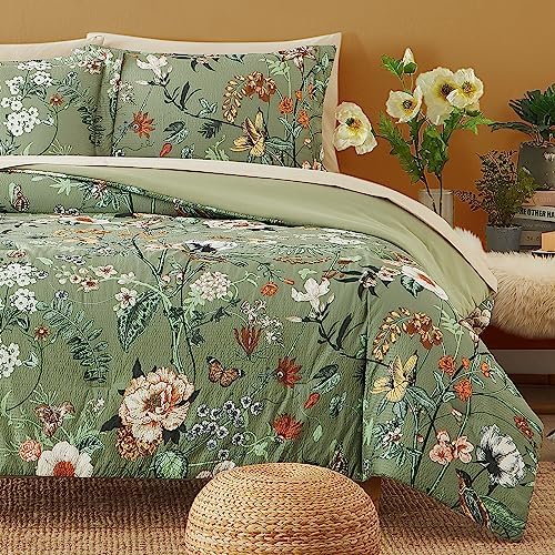 CASAAGUSTO Green Butterfly Queen Comforter Set 7PCS