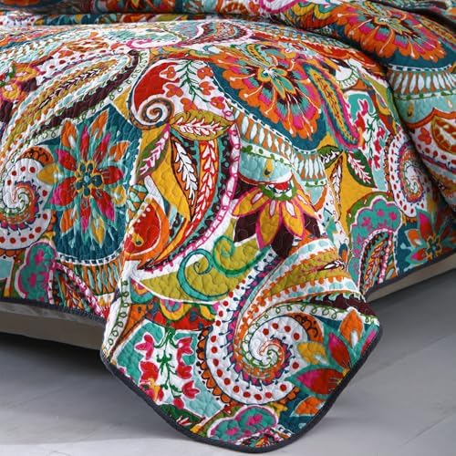Qucover Boho Paisley Cal King Quilt Set with Pillow Shams
