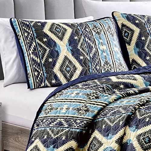 ESCA 3-Piece Black Bedspread Set King Size Navajo Quilt