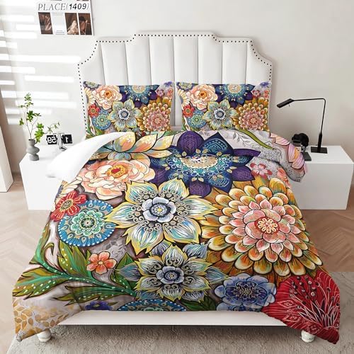 3-Piece Boho Floral Comforter Set King Size