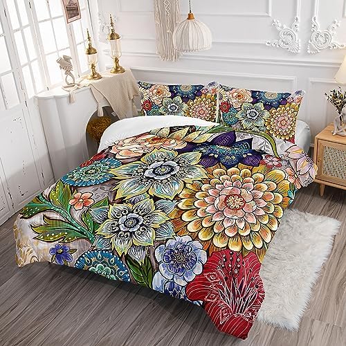 3-Piece Boho Floral Comforter Set King Size