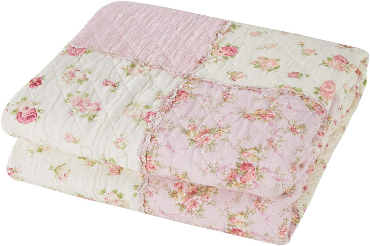 Cozyholy Pink Floral Patchwork Quilt Full Queen