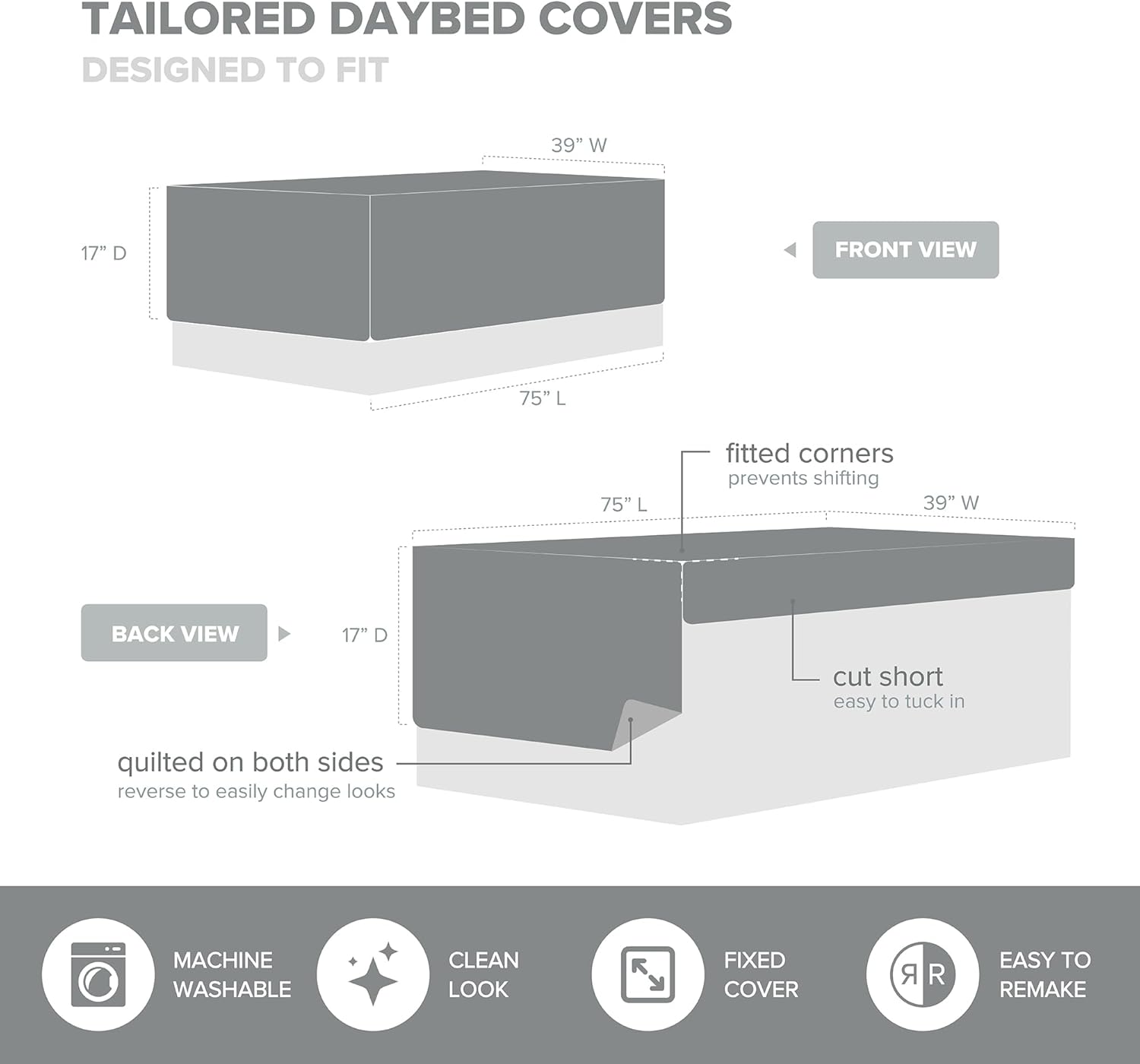 Comfort Spaces Daybed Cover - Luxe Double Sided Quilting 5 Piece Set