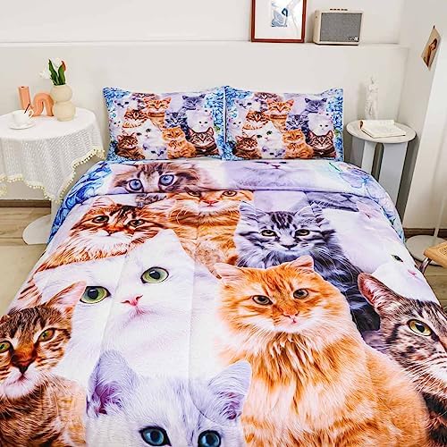 Feelyou Kids Cat Comforter Set 3Pcs