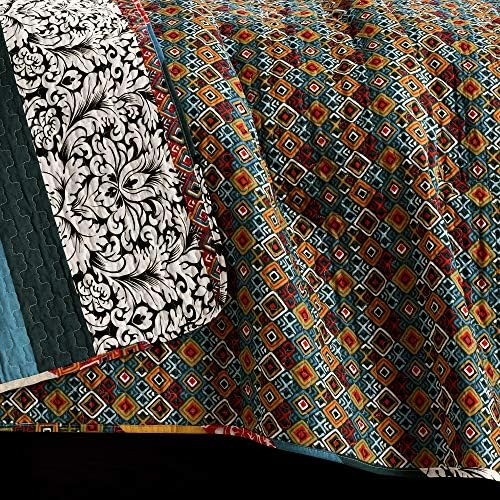 Boho Stripe Reversible Cotton Quilt Set King Turquoise Tangerine