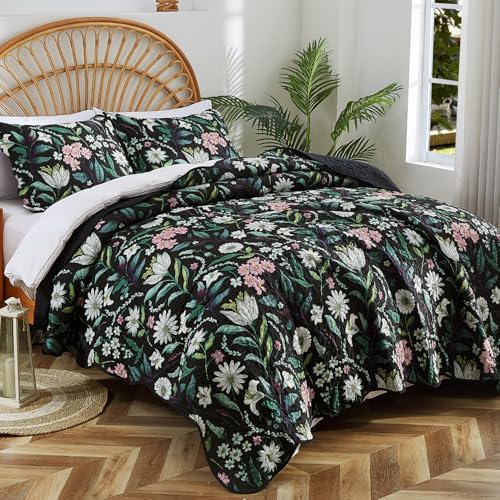 EVENHUG Floral Quilt Set Queen Size 3 Piece