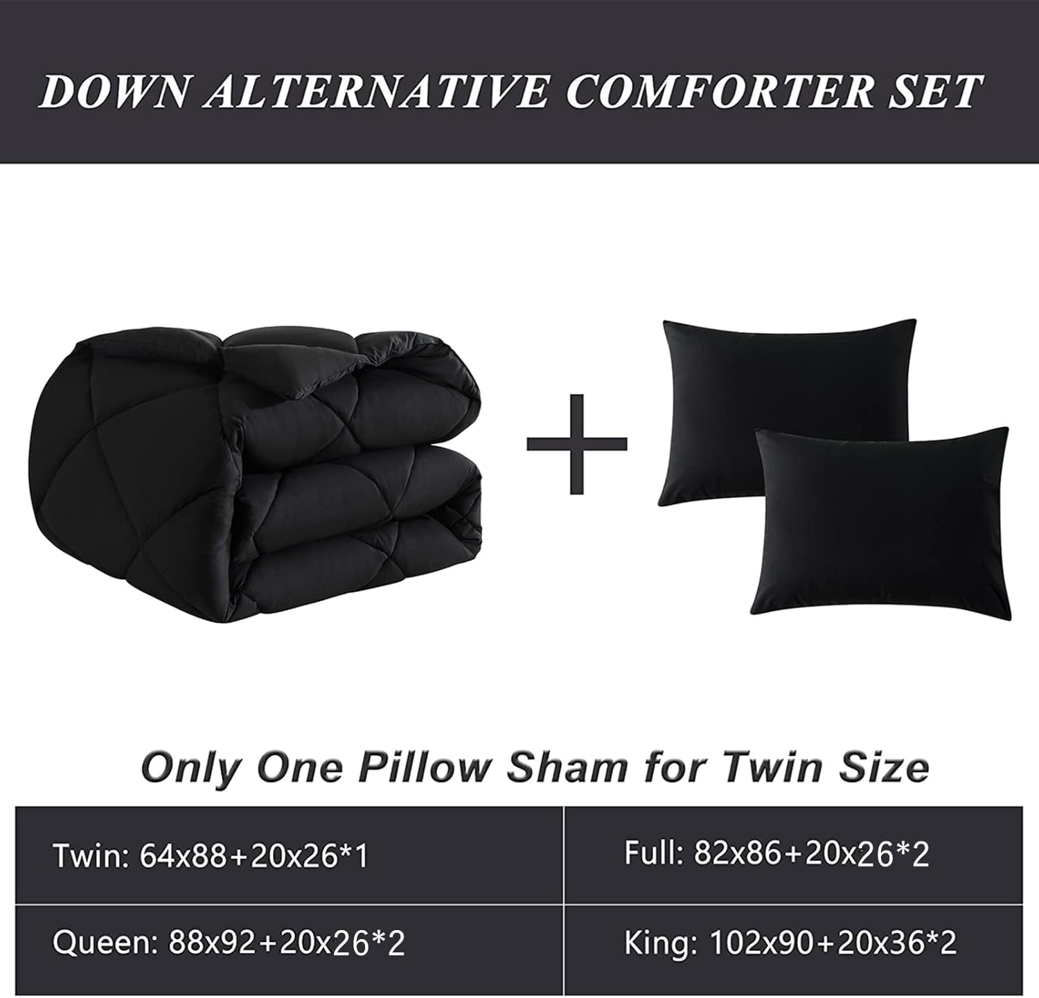 ELNIDO QUEEN Black Queen Comforter Set 3 Pieces