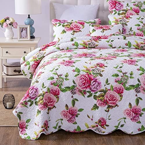 DaDa Bedding Romantic Roses Floral Bedspread Set - Cal King 3-Piece