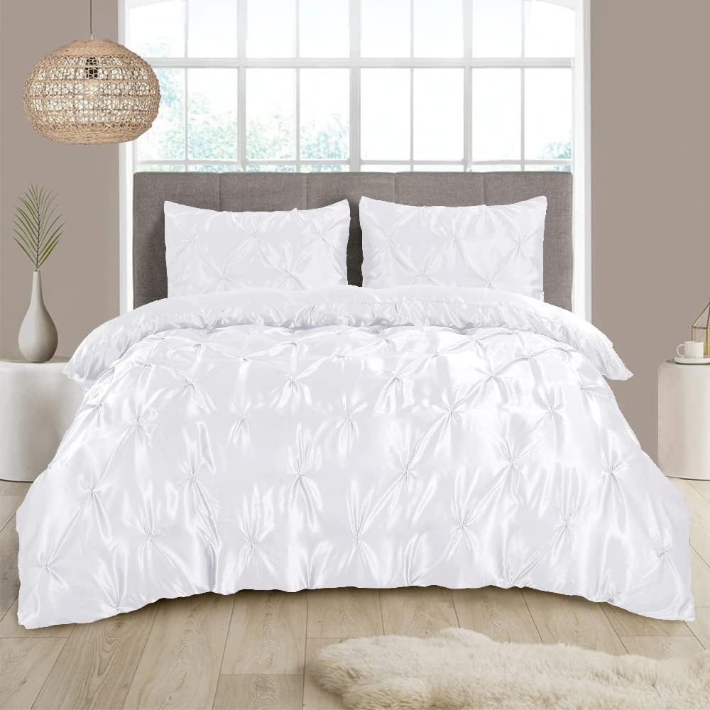 5 Piece Pinch Pleated Comforter Set Super Soft Luxury Silk Satin