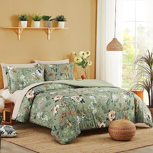 CASAAGUSTO Green Butterfly Queen Comforter Set 7PCS