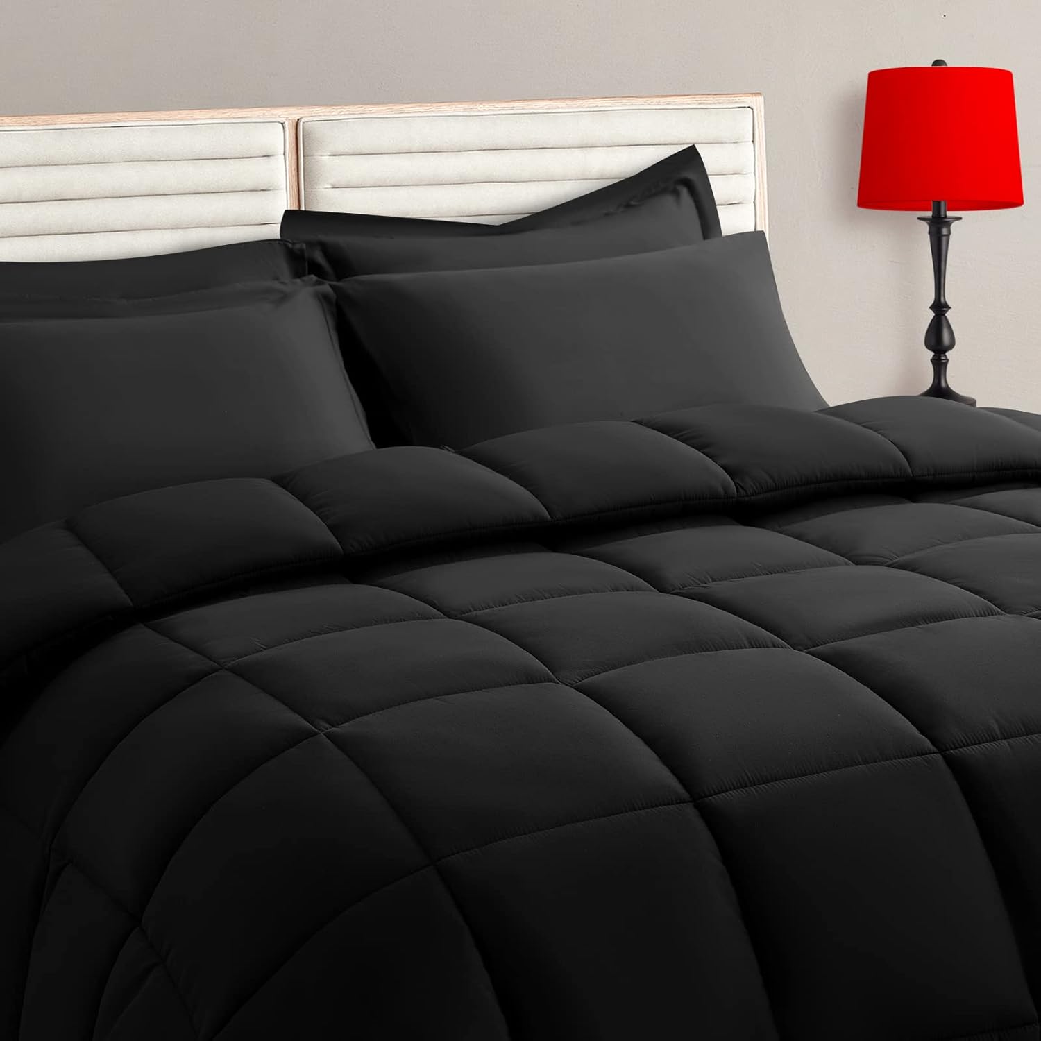 TAIMIT Black Comforter Set 7 Piece Bed in a Bag