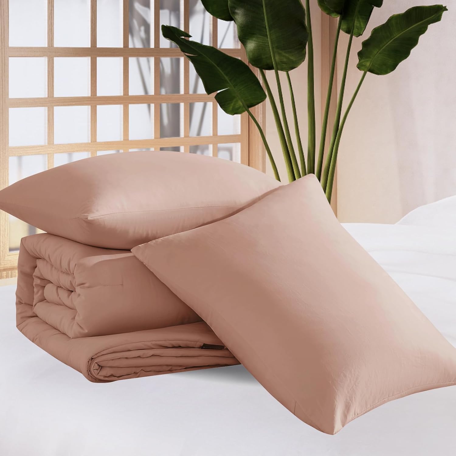 WRENSONGE Queen Comforter Set 3 Piece Dusty Pink Prewashed Soft Lightweight