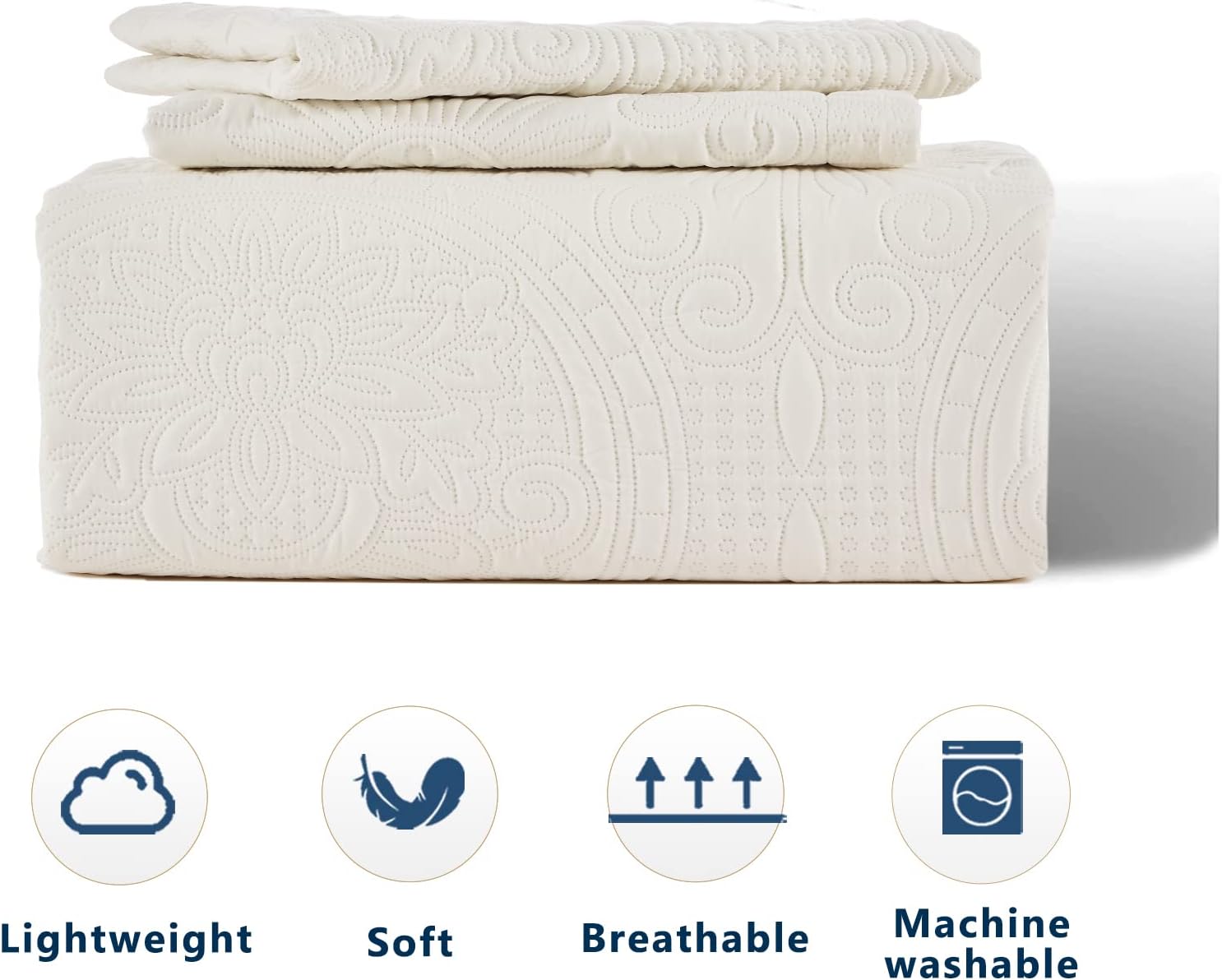 Anluoer Queen Size Quilt Set - Cream Embossed Microfiber Coverlet