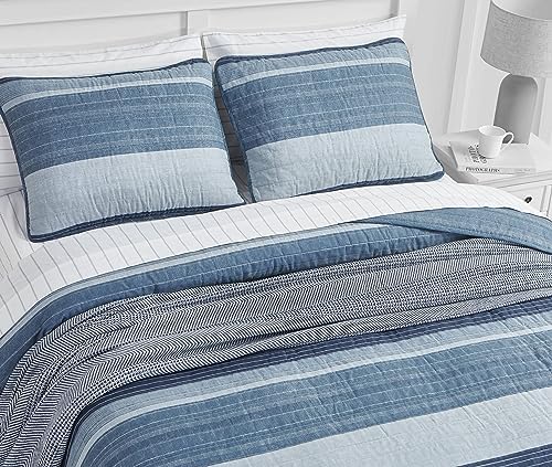 Nautica Twin Quilt Set - Ridgeport Blue Cotton Reversible Bedding
