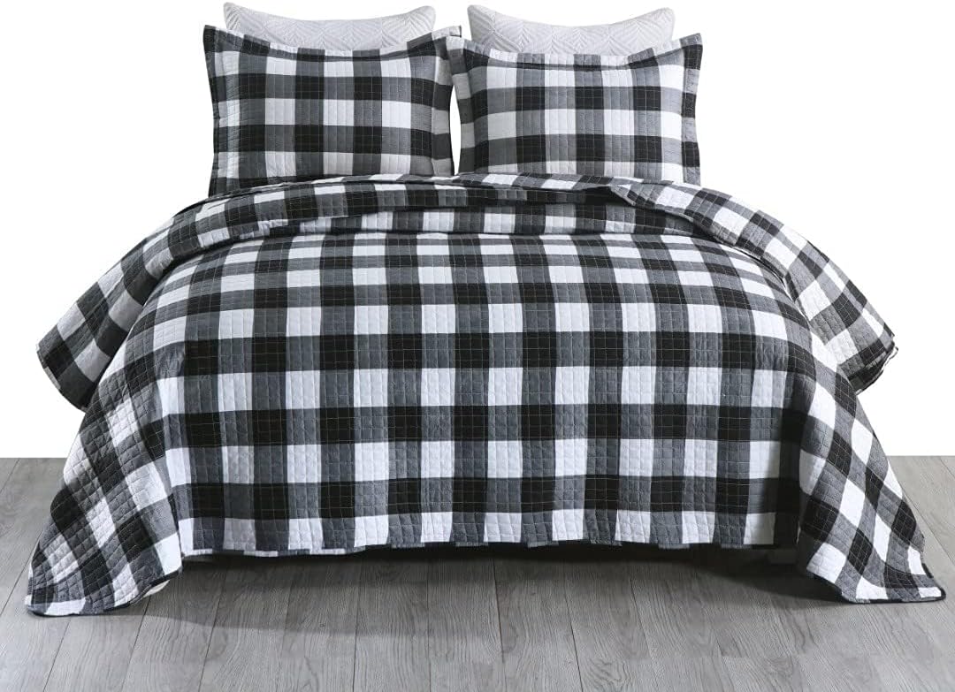 MarCielo 3 Pcs Buffalo Quilt Bedspread Set King