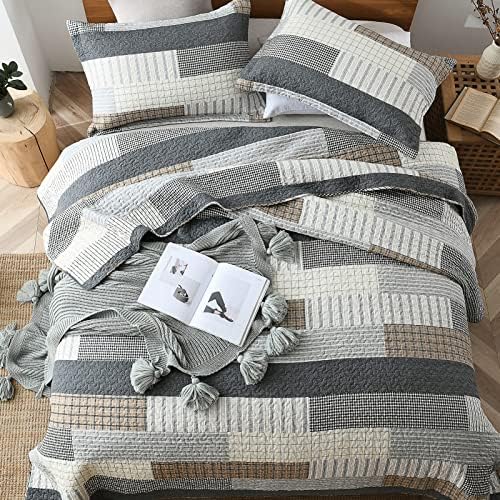 DUOHONG King Quilt Set 3-Piece 100 Cotton Patchwork