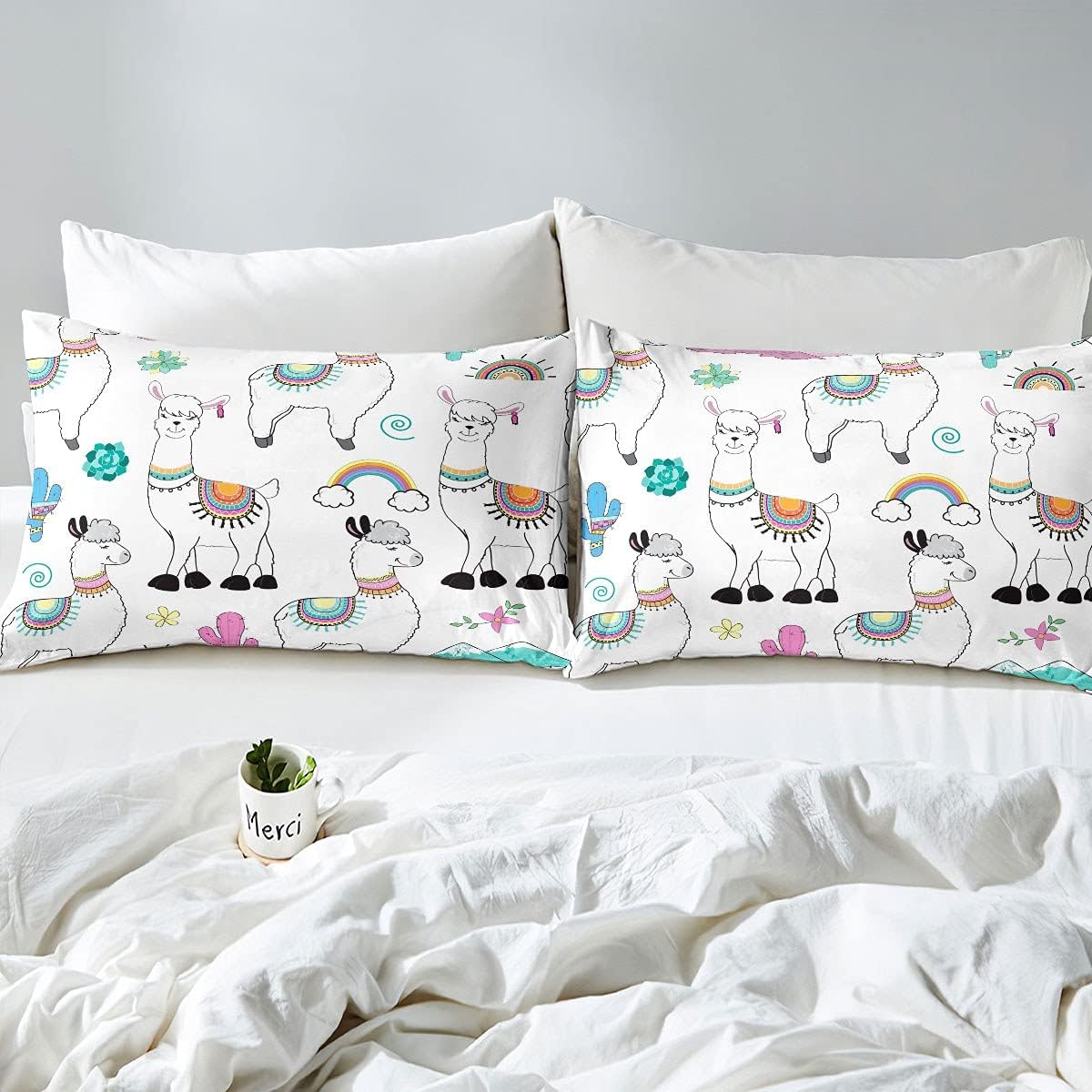 Feelyou Girls Llama Comforter Set Kids Cartoon Bedding