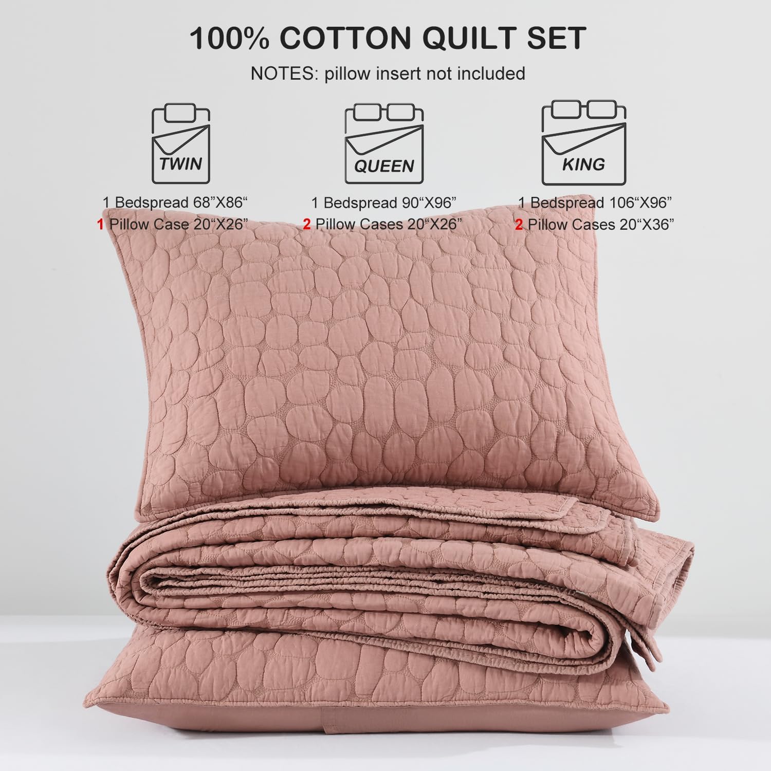 HORIMOTE HOME Queen 100 Cotton Quilt Set with Cobblestone Pattern