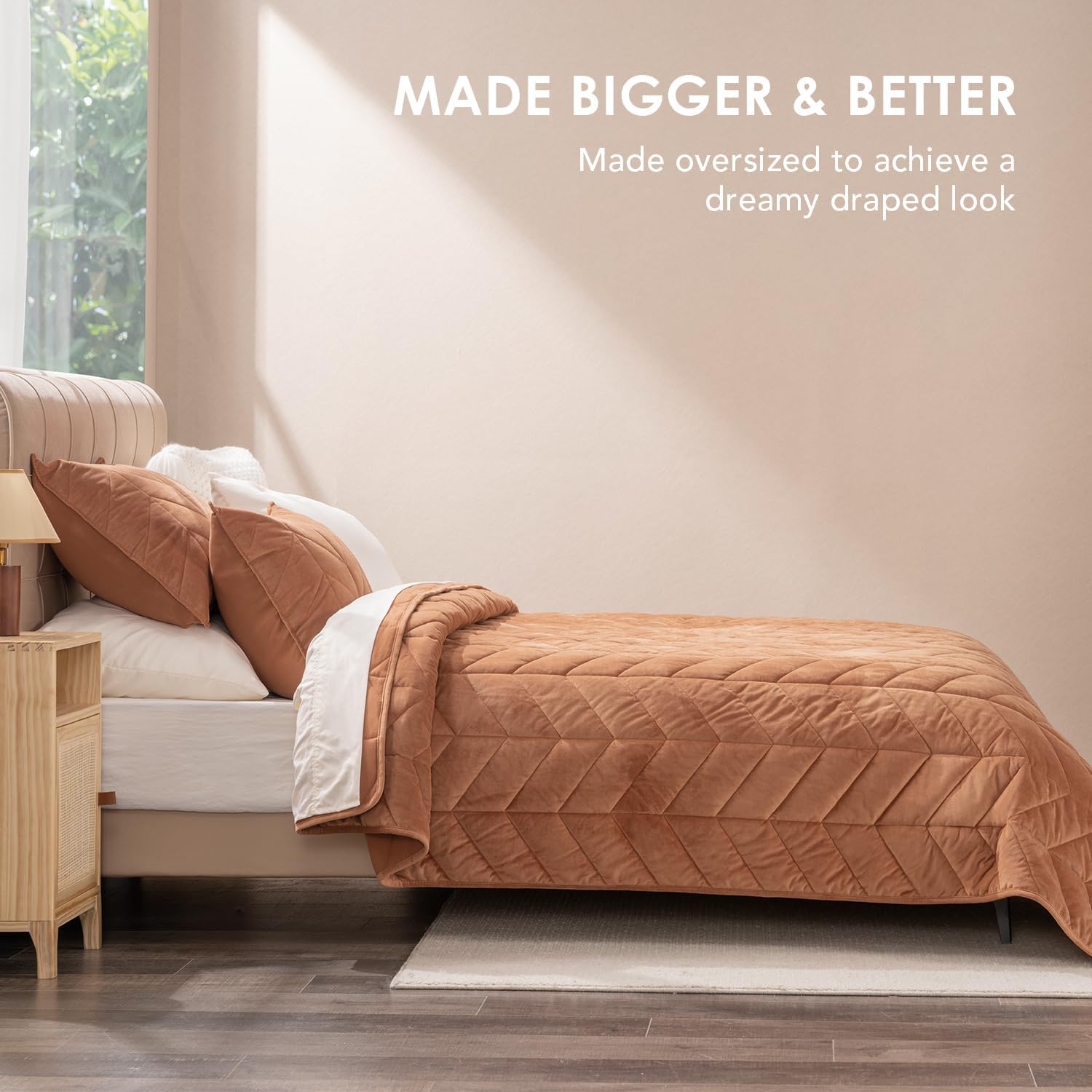 Evergrace Burnt Orange Velvet Quilt Set with 2 Shams