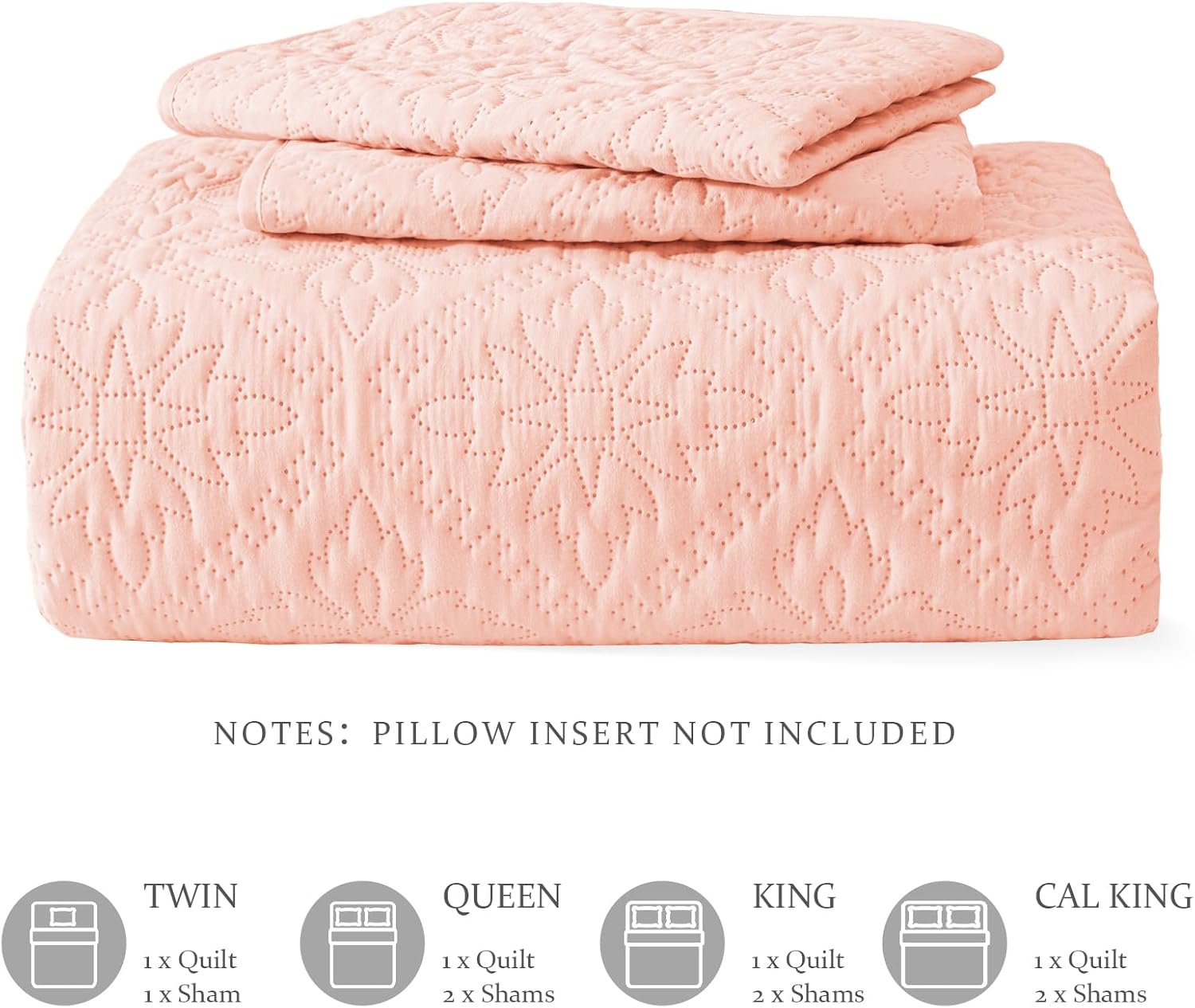Exclusivo Mezcla Queen Quilt Set Soft Blush Pink Bedspreads with 2 Pillow Shams