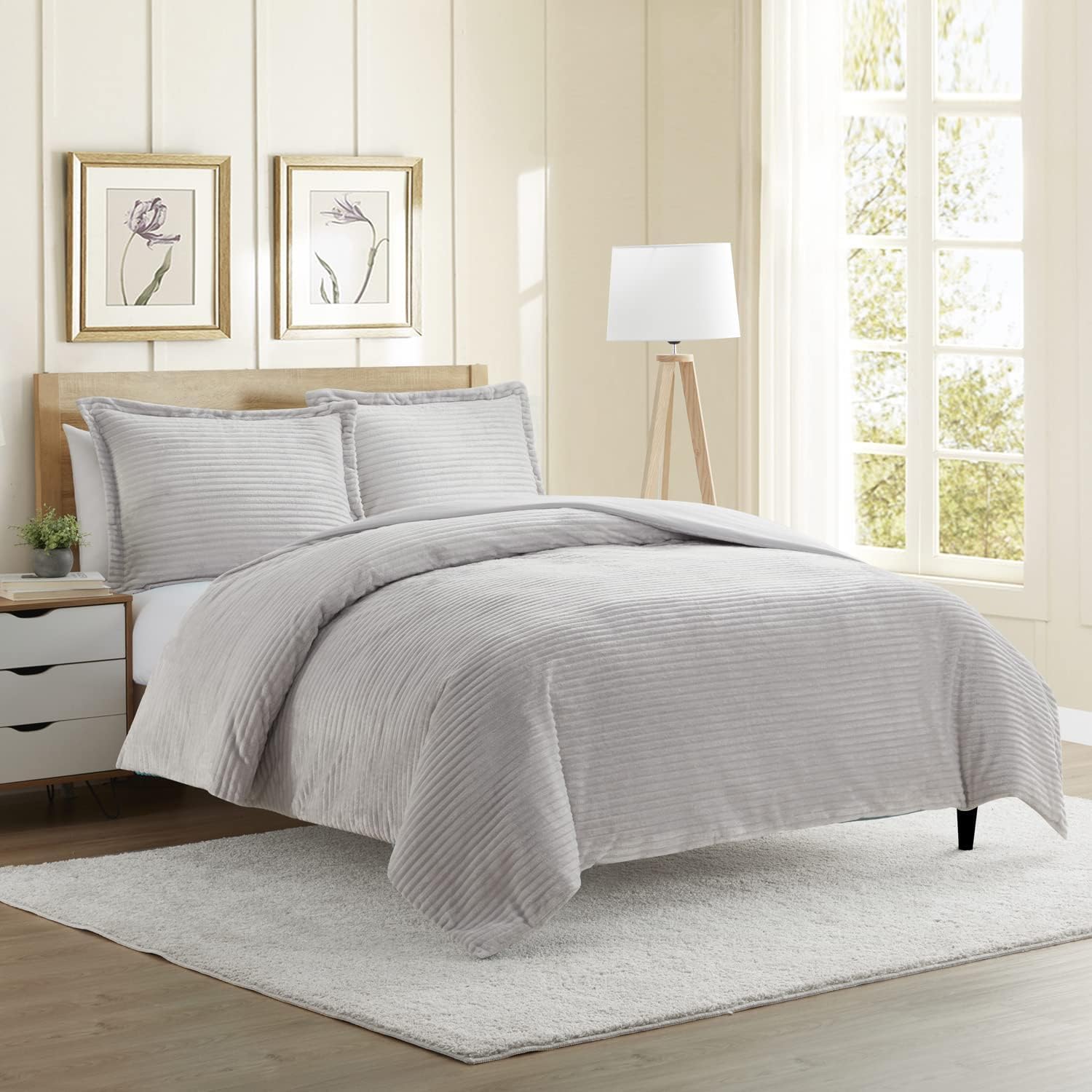 Hearth Harbor Premium Flannel Duvet Cover Set - 3 PC Silver Gray