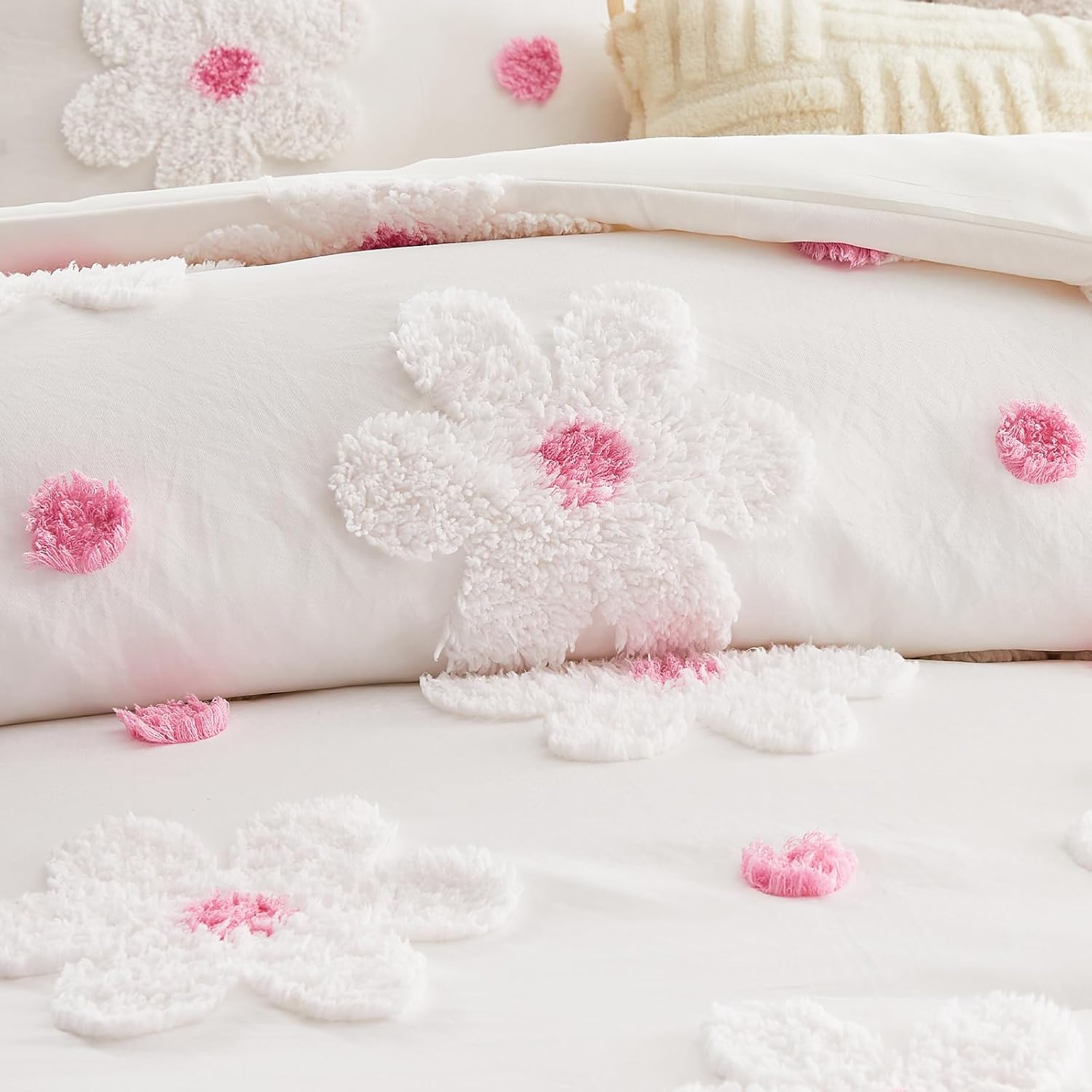 VIVILINEN Pink Floral Comforter Set for Girls 3-Piece