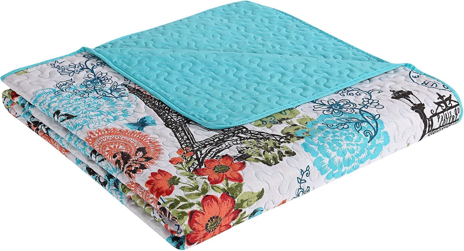 VCNY Home 3-Piece Quilt Set Reversible Eiffel Blue Full Queen