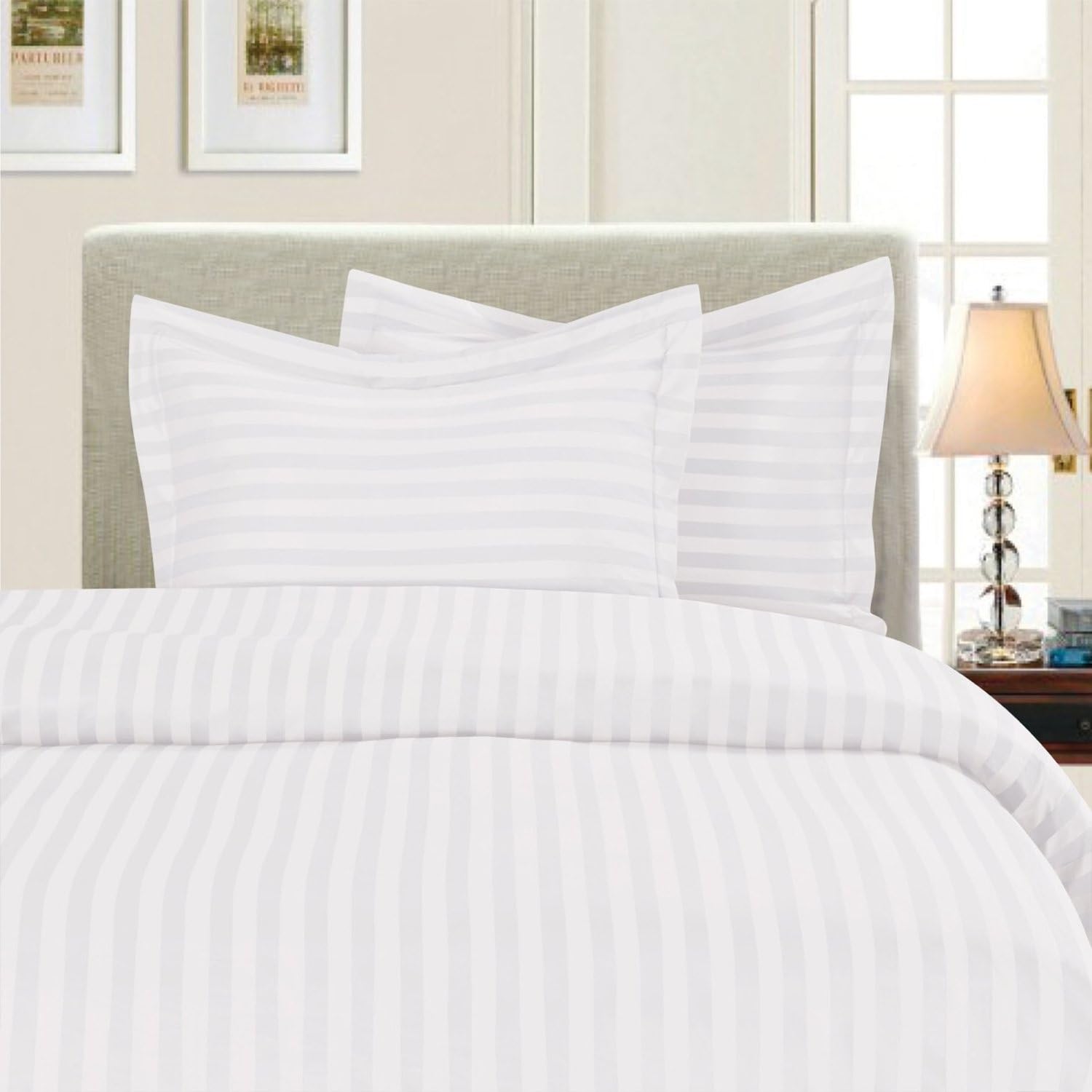 Elegant Comfort Damask Stripe Duvet Cover Set