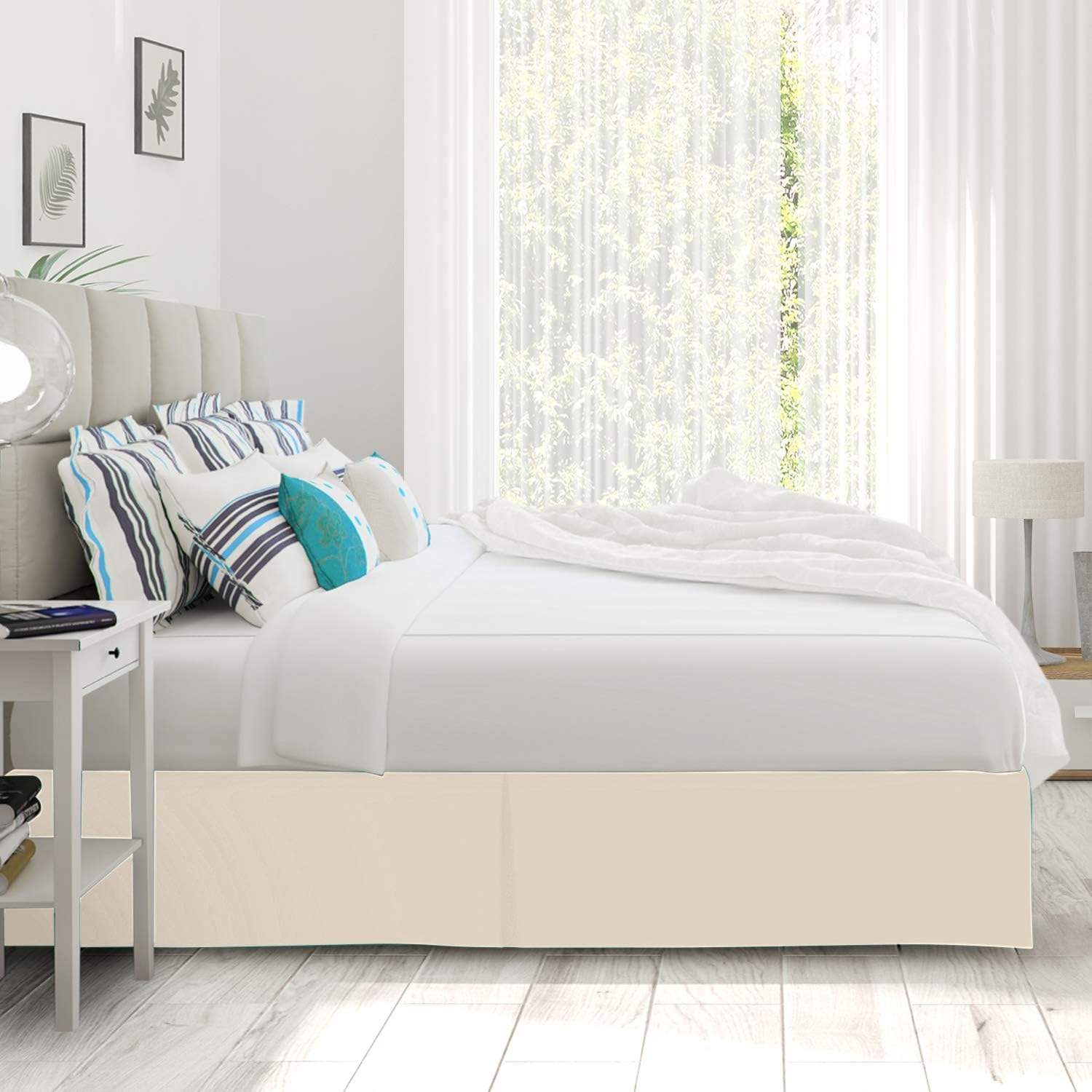Sajida Cotton Box Pleated Bed Skirt King Size Ivory