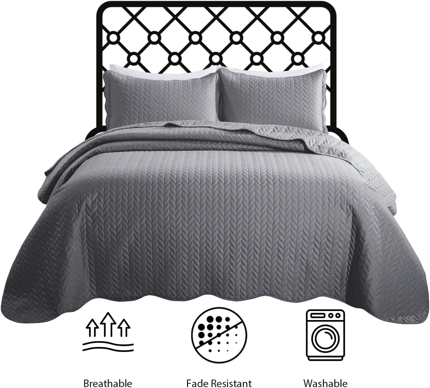 IR Imperial Rooms Queen Quilt Bedding Set 90x96 Grey