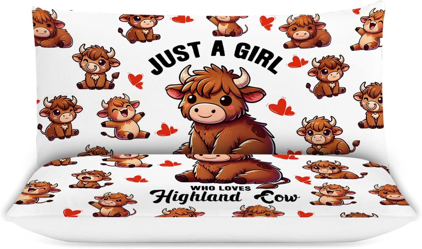 UIAMT Cute Highland Cow Duvet Cover Set