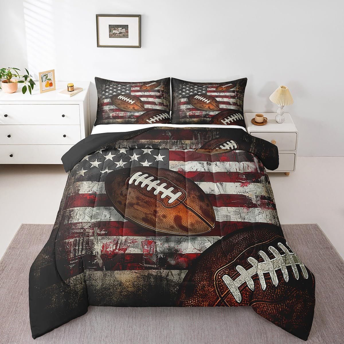 Feelyou American Football Comforter Set Kids Sports Theme