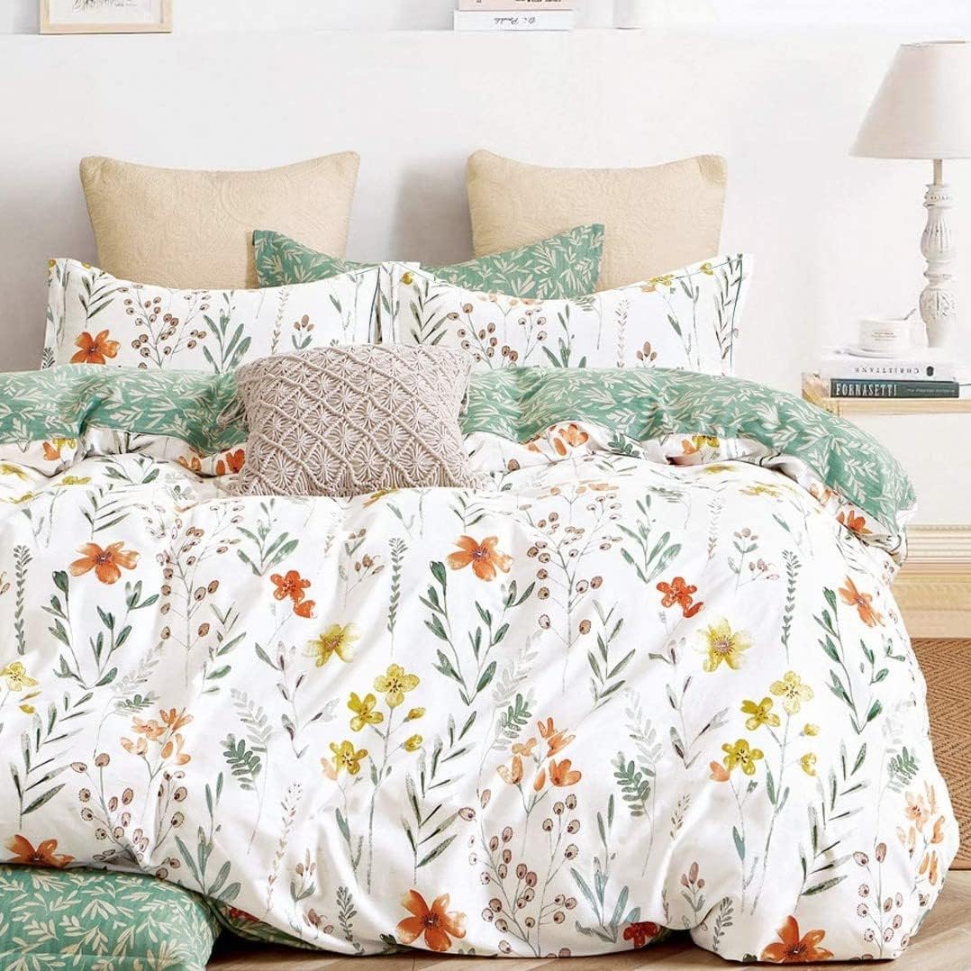 SLEEPBELLA King Size Comforter Set Yellow Flowers Green Botanical Print