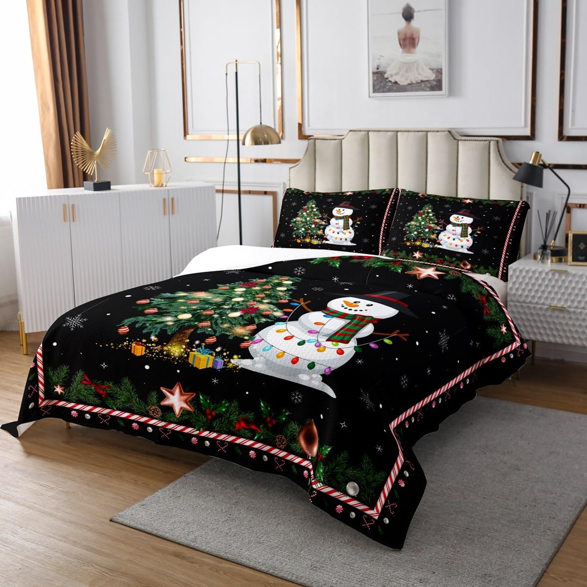 Feelyou Christmas Bedspread King Size Quilt Set