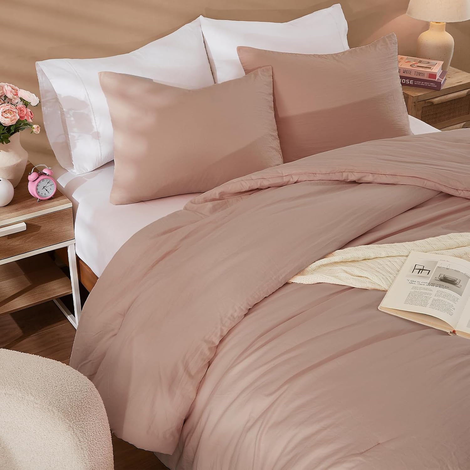 WRENSONGE Queen Comforter Set 3 Piece Dusty Pink Prewashed Soft Lightweight