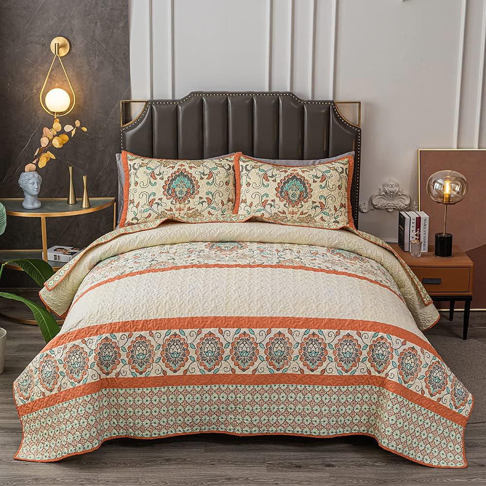 BEITE FIBER Bohemian King Quilt Set 3 Pieces Red