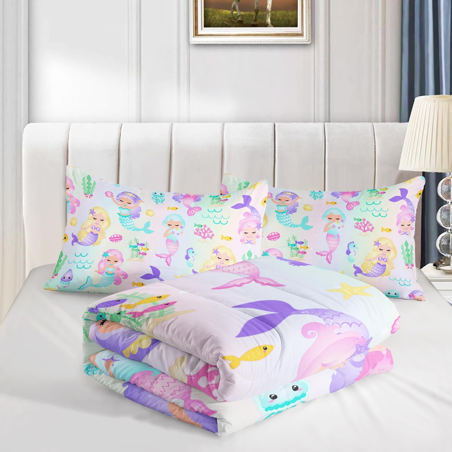 XYNHML Rainbow Mermaid Comforter Set Twin Full Queen