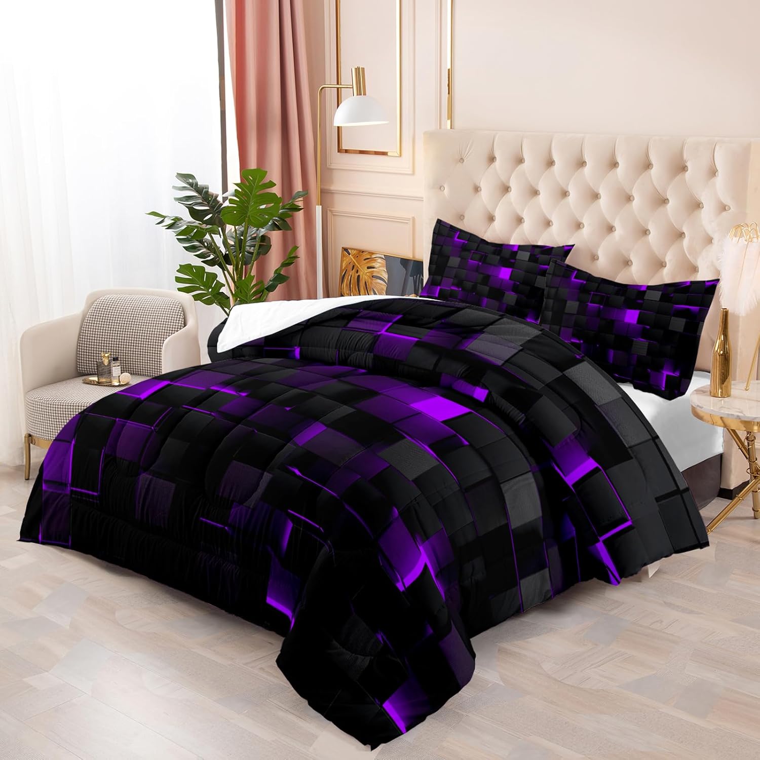 Nttopship Geometric Violet Comforter Set 3-Piece