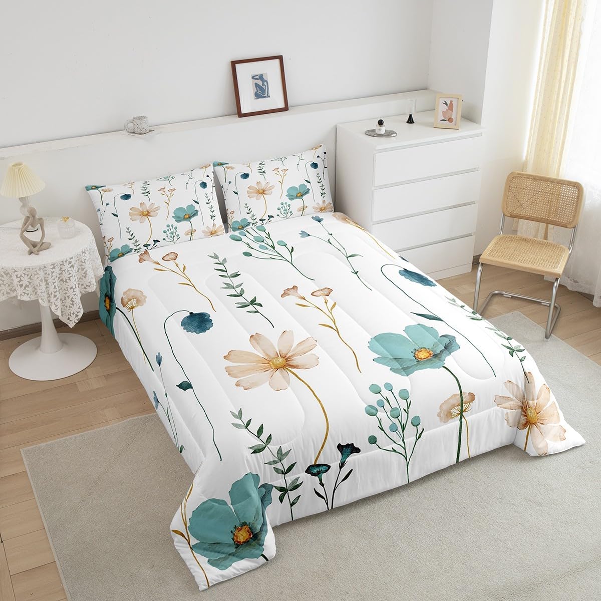 Erosebridal Watercolor Floral Comforter Set