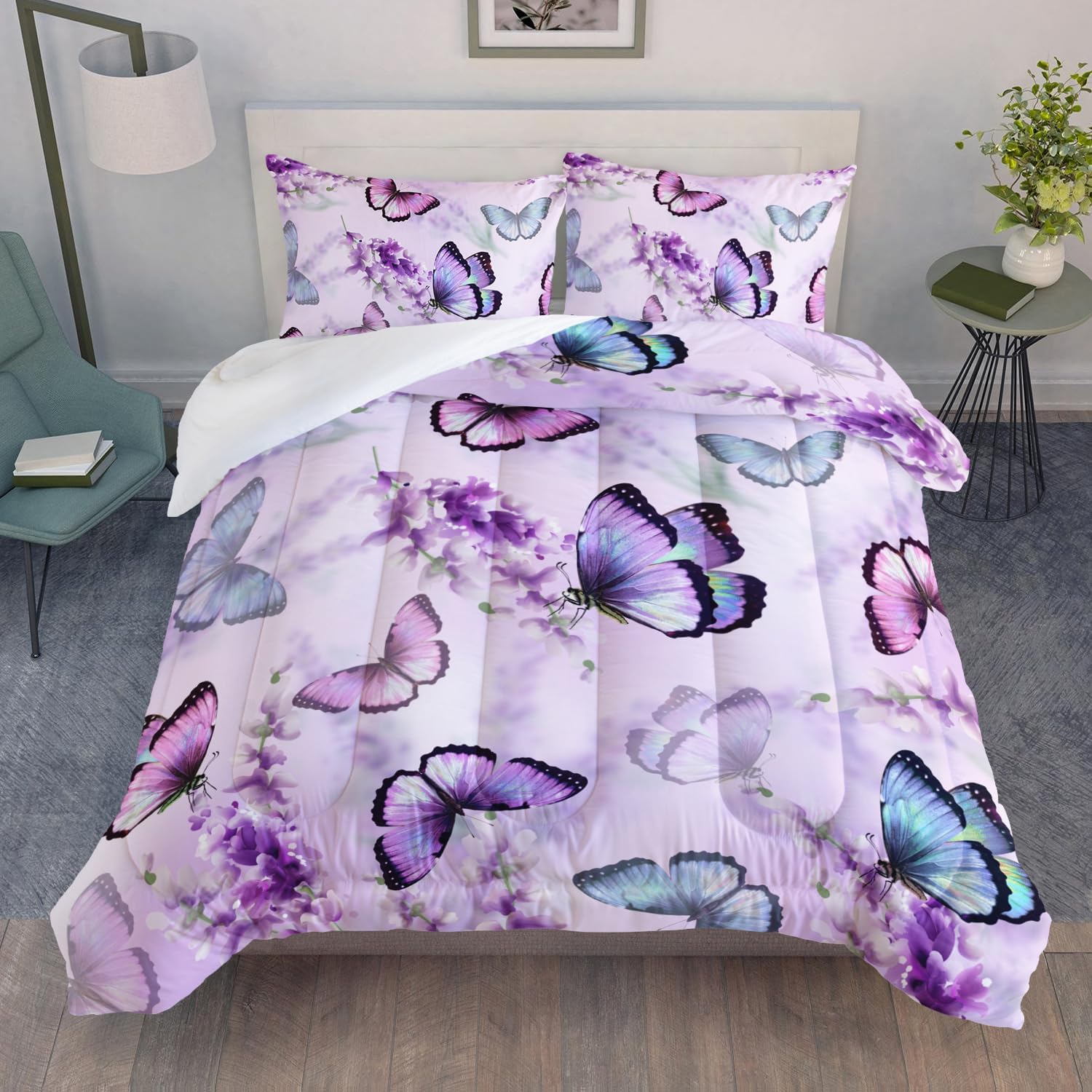 Lavender Butterfly Comforter Set for Kids and Adults