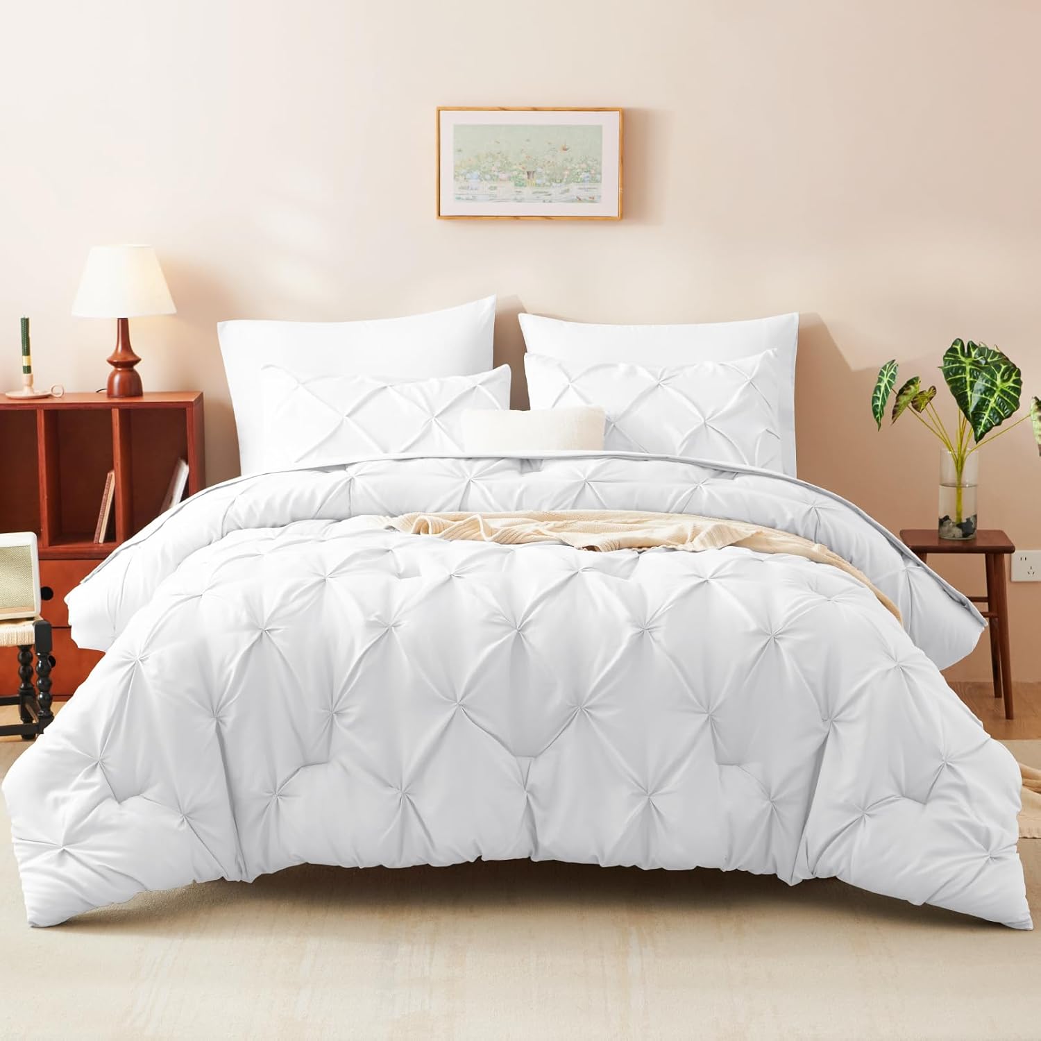CozyLux Twin XL Comforter Set White - 5 Piece Bed in a Bag