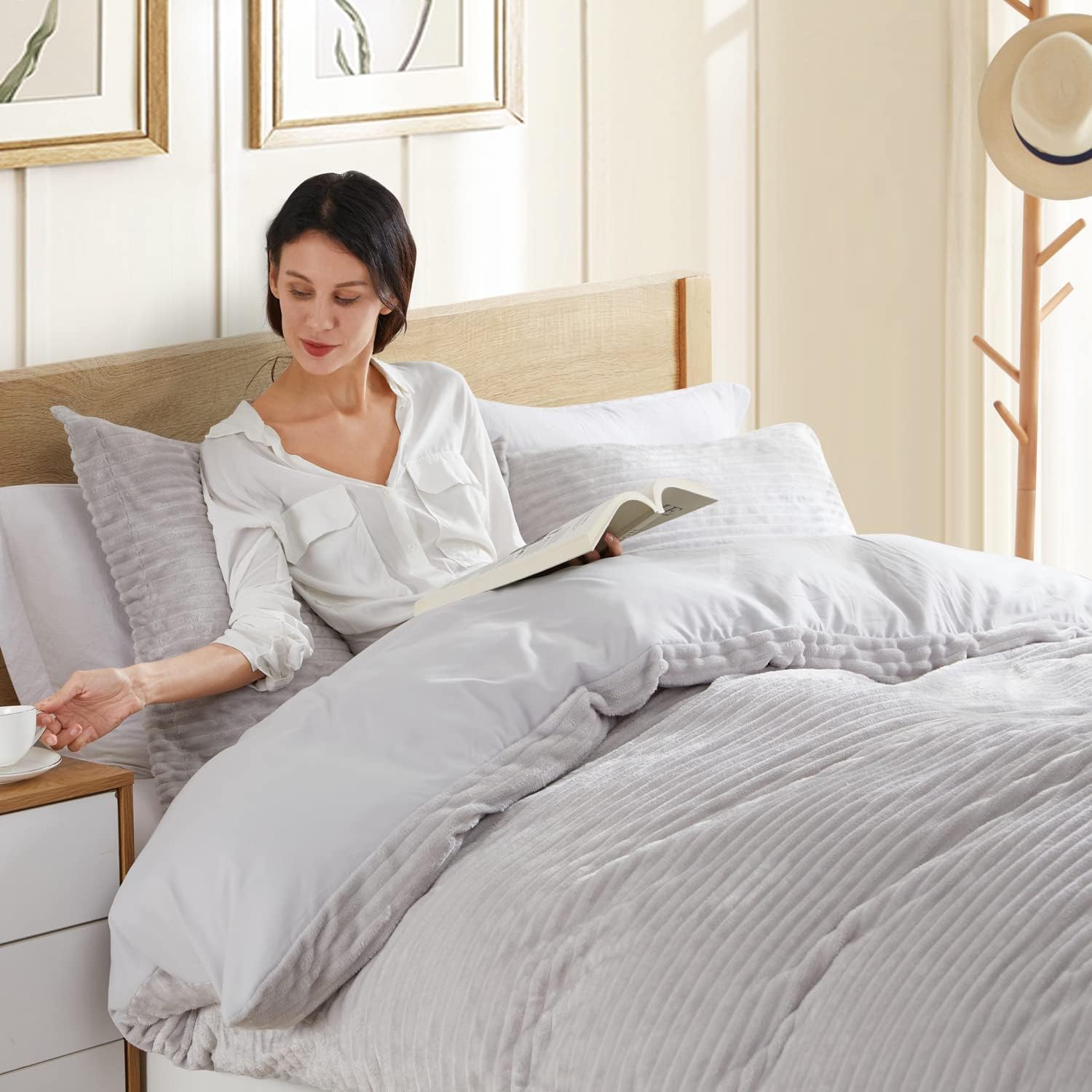 Hearth Harbor Premium Flannel Duvet Cover Set - 3 PC Silver Gray