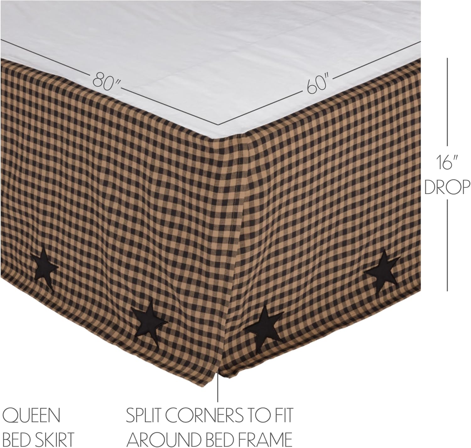 VHC Brands Black Check Star Queen Quilt Set